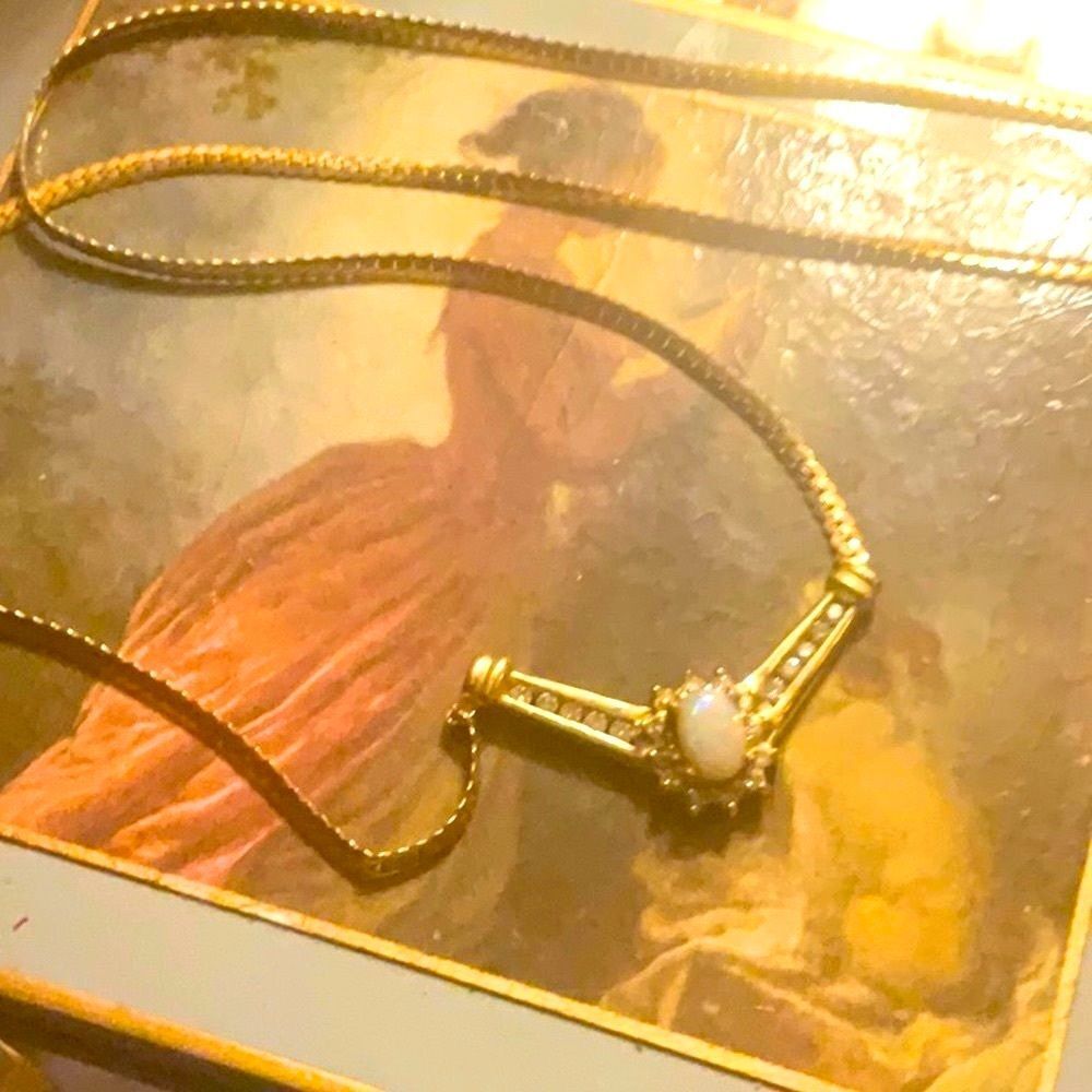 VTG 14k Yellow Gold *RARE* AV Alwand Vahan 🌺Opal🌺Diamond Necklace - Picture 7 of 12